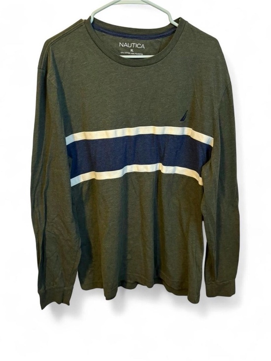 Nautica Other - Nautica Olive Green Long Sleeve Tee with Navy and White Stripes